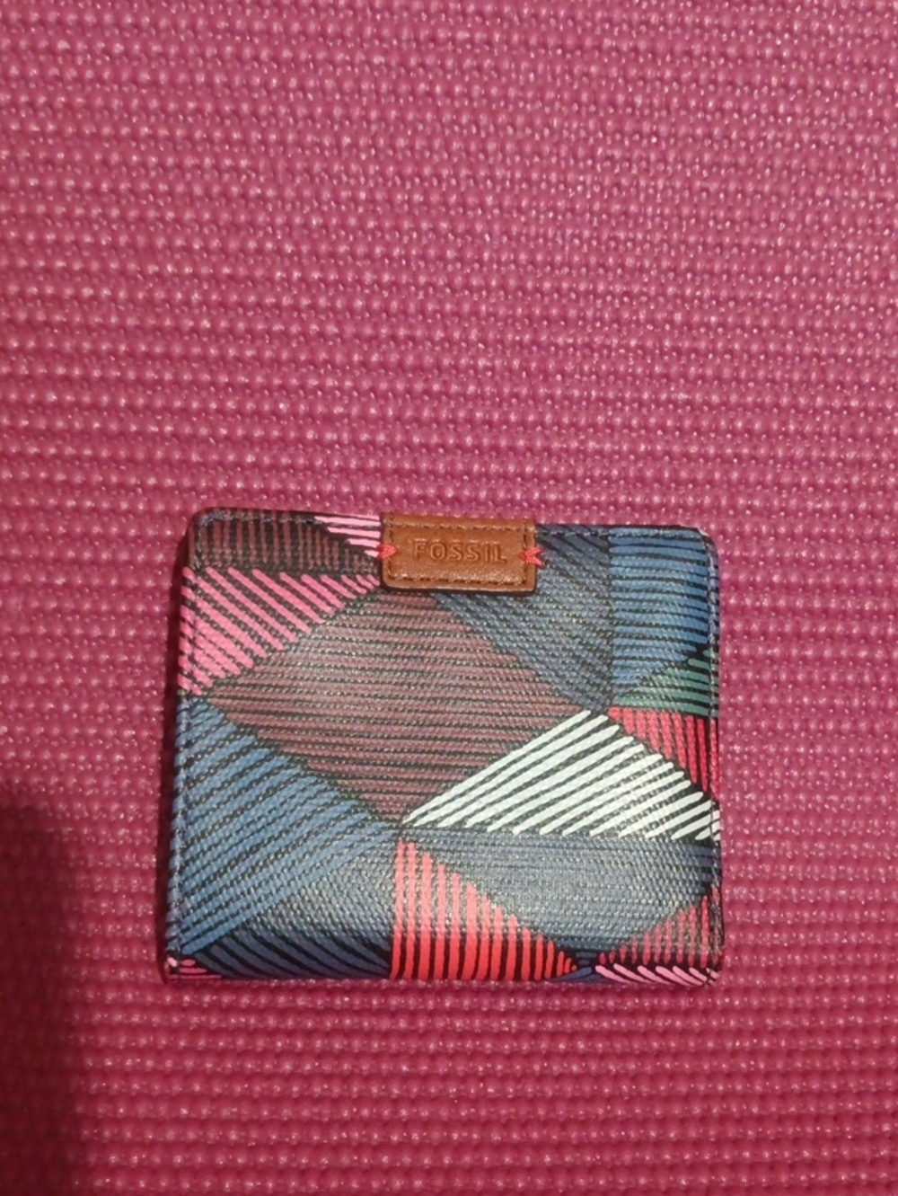 Fossil Colorblock Geometric Bifold Wallet - Pink, Blue, Black